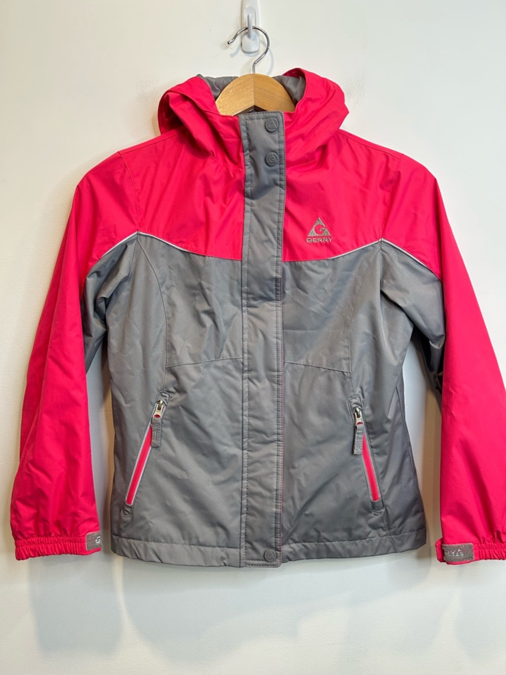 GERRY Girl's Weather Rain and Wind Resistant Performance Hooded Jacket Pink Grey